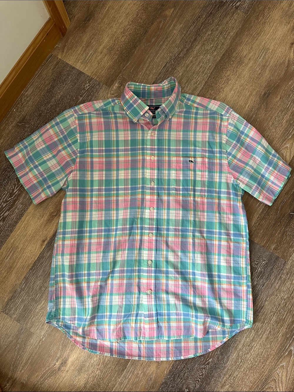 Vineyard Vines Men's Pastel Plaid Button-Down Shirt in Pink & Teal